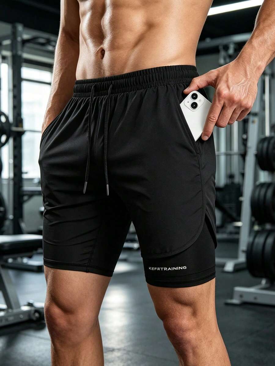 Men's 7" Inseam 2-In-1 Fitness Shorts With Liner, Stretch Quick-Dry Athletic Running Shorts - Black - View 1