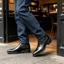 Men's High-Top Boots, Thick Sole Pointed Toe, Elegant Vintage Style - Black - View 3