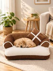 Sofa Bed Lembut yang Dapat Dilepas dan Dicuci dengan Bantal Leher Lembut, Cocok untuk Kucing dan Anjing, Dapat Dilepas dan Dicuci, Cocok untuk Kucing dan Anjing Ukuran Besar, Sedang, dan Kecil, Hadiah Liburan - Coklat - View 5