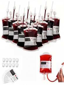 10 Reusable Blood Bags, Suitable For Halloween Party Decoration, Theme Party, Vampire, Zombie, Graduation Party Props And Photo Props - A - View 1