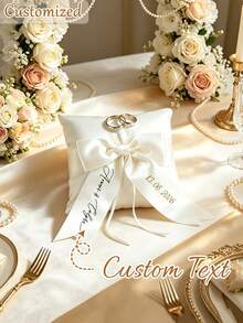 Almohada personalizada con nombre & fecha para portador de anillos de boda de encaje, cojín romántico para anillo de compromiso nupcial, decoración de ceremonia de boda & regalo de recuerdo - Multicolor - Ver 1