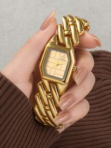 LIANDU 1 Niche Retro Gold Stainless Steel Square Small Dial Watch, Fashionable, Elegant And Gorgeous Style Women's Watch, Suitable For Daily Wear - Gold - View 7