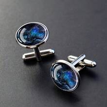 1 Pair Of Dragon Patterned Cufflinks, Glass Inlay, Round Decoration, Men's Formal Wear, Elegant Design, Exquisite Style, Business Accessories - Silver - View 6