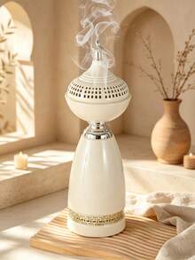 1 Pc 34.5cm Height Iron Incense Burner, Available In Cream White And Black Colors, Minimalist And Elegant Indoor Decor And Aromatherapy Diffuser, Suitable For Various Occasions, Can Be Used As Holiday Or Graduation Gift - Multicolor - View 3