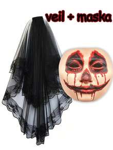 2pcs/1set Halloween Bride Veil Vintage Rose Gothic Dark Headpiece Ghost Bride Set - Multicolor - View 10