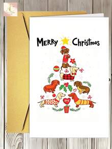 1pc Dachshund Christmas Card - Adorable Dog Breed Greeting Card For Xmas, New Year & Birthdays, Cute Puppy Paper Card For Dachshunners - One Size Fits All - View 2