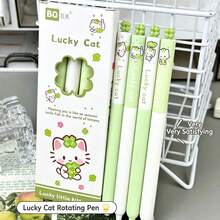 4pcs Lucky Cat Neutral Pens, Highly Attractive INS Style Rotating Brush Pens 0.5mm, Black Ink Twist Pens For Students And Exams - Multicolor - View 8