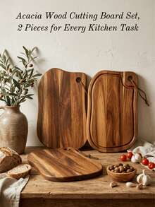 Rustic Wooden Cutting Board With Handle, Decorative Chopping Board, Knife-Friendly, Lightweight With Hanging Hole For Easy Storage, Reusable, Easy To Clean, Suitable For Meat, Vegetables, Cheese, , Bread, Fruit, Decorative Wooden Cheese Board, Bread And Fruit Board For Home Use - Natural Wood Color - View 3
