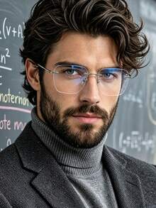 1 Pair Men's Shiny Silver Thin Temple Minimalist Metal Decor Titanium Frame Ultra-Light Flexible Business Elite Style Rimless Square Optical Plano Glasses For Workplace Office Business Meetings Daily All-Season Wear - Silver - View 5