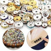 50顆金色調白色水鑽DIY手工隔珠，可用於珠寶製作項鍊，散珠，圓形帶孔 - 圓形隔珠 - 查看 3