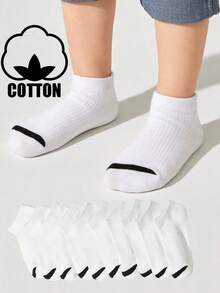 10 Pairs Cotton Black & White Sports Socks, Sweat-Absorbent & Breathable, Football Short Socks For Mid-To-Large Children, Student Socks - White - View 7