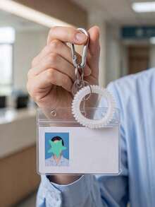 Clear ID Badge Holder Keychain With Coil Wristband & Carabiner Clip,Portable Card Holder,Card Pouch,Transparent Card Protector For Nurse Teacher Work - Multicolor - View 2