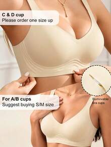 1pc Casual Comfortable Green Wireless Seamless Bra For Women - Champagne - View 2