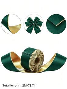 Red & Green Velvet Christmas Ribbon, 2.48" X 114", One-Piece Red Patterned Gold Trim Ribbon, High-Quality Y-Shaped Velvet Satin Ribbon, Suitable For Christmas Tree Decoration, Holiday Gift Wrapping, Wreaths, Crafts - Multicolor - View 11