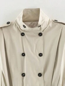 CAREE Women's Autumn/Winter Beige Stand Collar Double-Breasted Epaulette Sleeveless Loose Short Vest - Beige - View 3