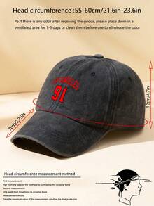 MAKEFGE 1pc Unisex Outdoor Casual Fashion Soft Comfortable Washed Distressed Vintage LOS ANGELES91 Graphic Print Adjustable Size Minimalist Black Multi-Color Curved Brim Baseball Cap Suitable For Daily Wear, Travel, Holiday Gift, Party Street - A - View 4