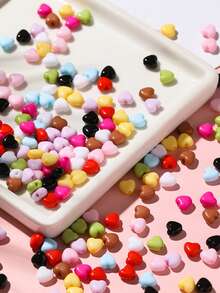 100pcs 5.5*6mm Acrylic Colorful Heart Beads Solid Color Heart Perforated Beads DIY Loose Beads Jewelry Accessories - Solid Color Heart Beads - View 4