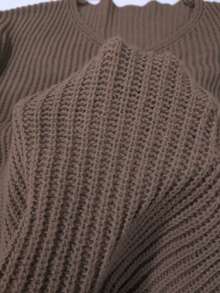 Autumn New Arrival Leisure Trip Dating Plus Size Friendly Hollow Loose Hide Fat Off Shoulder Long Knit Sweater [Back To School Season] - Coffee Brown - View 8