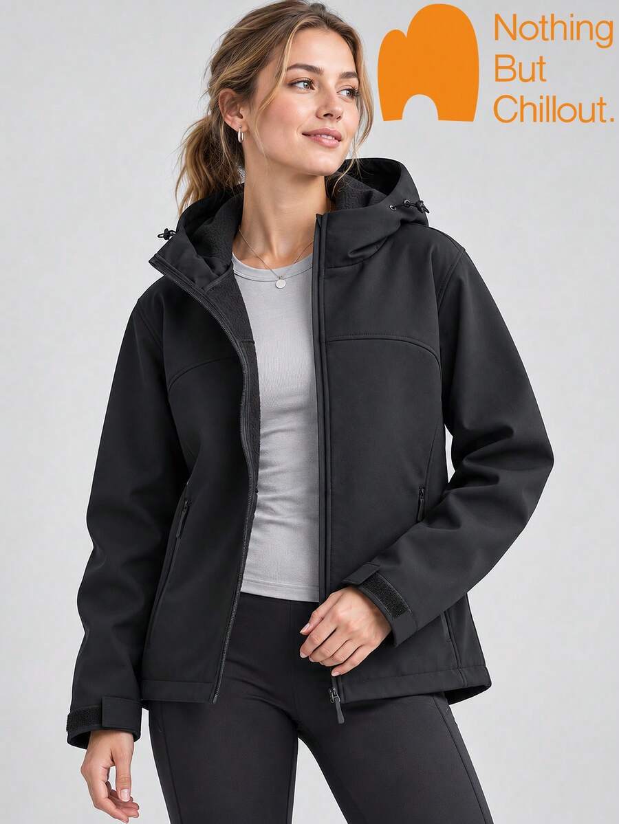 NBCT Women's Outdoor Functional Thermal Lined Softshell Jacket, Loose Casual Versatile Commuting Camping Hiking Coat With Zipper Pockets And Hook & Loop Cuffs - Carbon Blue - View 1