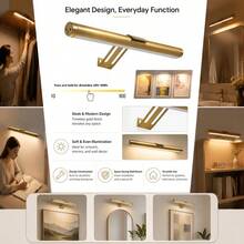 1pc New Remote Control Magnetic Mirror Light - Rechargeable 3-Color Temperature Night Light - Smart Touch Wall Lamp, Cabinet Magnetic Light, Display Light, Bathroom LED Light, Hallway Lighting, Bedroom Bedside Lamp, Home Lighting Decoration (Gold Black) - Multicolor - View 10