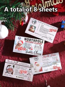4 Styles Santa Claus Sleigh Driver's License Cards, Vintage ID Layout, Printed With Santa Claus Portrait And North Pole Reindeer Text, American Retro Fun Style Suitable For Winter Christmas, Can Be Used As Surprise Props For Christmas Gift Box Matching, Family Party, Holiday Interactive Cards - Multicolor - View 15