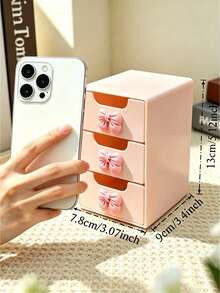 Mini Desktop Drawer Storage Box With Bow Decor, Cosmetic Storage Box, Multi-Layer Jewelry Storage Box Drawer, Jewelry Storage Box, Non-Electric Desktop Storage, Dust-Proof, Suitable For Storing Daily Essentials - Multicolor - View 7