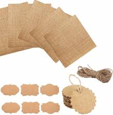 50-Piece Jute Coasters 15cm X 15cm, Decorative Coasters With Knots, Stickers And Charms For Christmas And Weddings - Brown - View 2