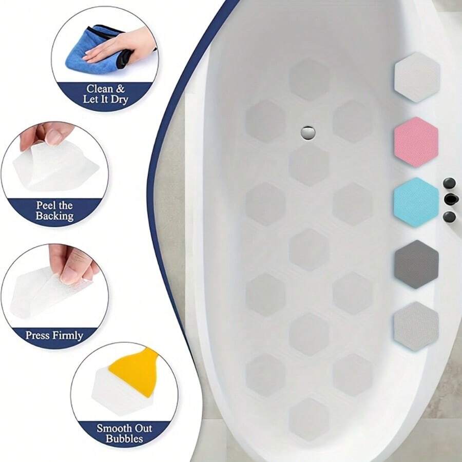 6/12 buah Stiker Lantai Anti Selip Kamar Mandi, Tak Terlihat & Tahan Lama, Cocok Untuk Bak Mandi, Kolam Renang, dan Tangga, Segi Enam - Beraneka warna - View 1