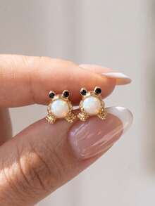 rakol 1 Pair Cute Penguin & Frog Stud Earrings, Exquisite Animal Design Jewelry Accessory, Suitable For Daily Casual Wear, Perfect Birthday Gift - Style 7 - View 3