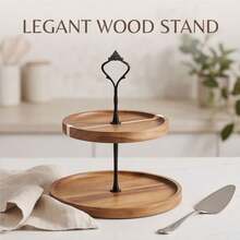 1pc 2-Tier Acacia Wood Cake Stands, Cupcake Stand Dessert Display Rack, Multi-Layer Serving Tray For Wedding, Christmas, Halloween, Kitchen Home Decor, Kitchen Accessories - Maroon - View 5