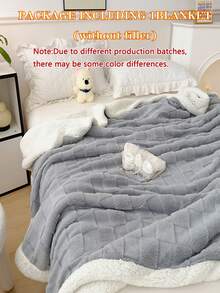 1pc Bread-Grid Fleece Cuffed Soft Skin-Friendly Bed Blanket, Suitable For Living Room And Bedroom - Light Grey - View 9