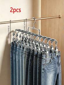 1pc/2pcs Gray/White/Blue Pants Hanger With Clips, Multi-Layer Non-Slip Hangers For Pants, Socks & Underwear, Space Saving Closet Organizer For Home & Laundry Room, Heavy Duty, Durable, No Mark, Drying Rack - Multicolor - View 15