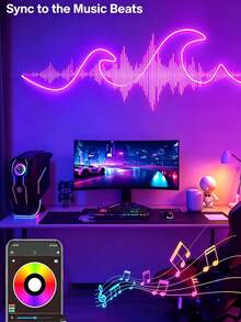 Multifunctional LED Light Strip, Supports Remote Control And APP Control, DIY Shape, USB Neon Light Rope, RGBIC Segmented Effect, Dreamy Lighting, Music Sync Color Change, Suitable For Gaming, Bedroom, Holiday Decoration, Christmas Decoration And Other Occasions. - RGBIC - View 9
