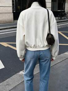 Solid Color Zip-Up Jacket, College Style, Daily Wear, All Seasons - Off-white - View 5