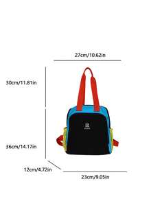 Colorblock Patchwork Decor Multi-Pocket Large Capacity Zipper Closure Casual Outdoor Style Backpack Suitable For Students Daily School Short Trips Travel Outings Versatile Handbag Casual Travel School Bag - Black - View 6
