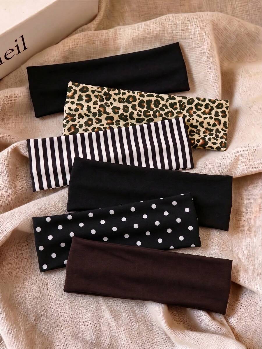 6/1pc Y2K Retro Leopard Print Polka Dot Striped Women's Sports Headband, Suitable For Daily Life, Street Dance And Sports Hair Accessory - Multicolor - View 1