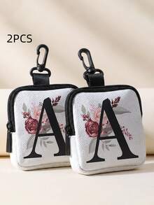 1/2pcs Letter Print Mini Coin Purse, Zipper Closure Small Pouch With Swivel Hook For Earphones Coins Keys Small Items, Can Hang On Backpack - Multicolor - View 3