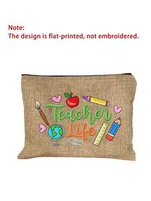 Portable Cosmetic Organizer For Teachers, "Teacher Life" Faux-Embroidery Style Print (2d); Travel Toiletry Bag. Large Capacity Stationery Pencil Case, Suitable For Commuting, Travel, Unique Teacher's Day, Back To School, Birthday, Party Gift - Multicolor - View 16