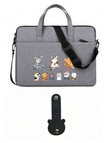 Laptop Bag, Compact Shoulder Bag With Accessory Compartments, Cat Print Design, Equipped With Detachable And Adjustable Shoulder Strap, Data Cable Storage, Fits In Suitcase, Laptop Protective Bag, Briefcase, Document Storage Bag, Portable Commuter Bag, Suitable For Laptop And Tablet, Travel, Commute, Back To School, Halloween, Christmas Gift - Multicolor - View 12