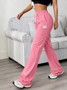 Women's Pink Cargo Wide Leg Pants, Autumn Women's Outfit - Pink - View 4