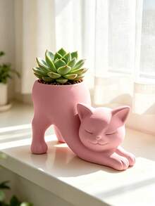 3D Printed Cute Cat Planter, Adorable Lying Cat Design, Multiple Colors Available, Suitable For Succulents And Cacti, Creative Desktop Greenery Pot, Healing Desk Decor Ornament - Multicolor - View 9