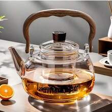 1pc 1000ml/35.2oz Heat-Resistant Glass Teapot With Removable Filter - Thick Bottom Suitable For Induction Cooktop, Suitable For Flower Tea, Herbal Tea And Loose Leaf Tea | Spring Home Tea Brewing Gift Set Suitable For Induction Cooktop And Tea Ceremony - Multicolor - View 5