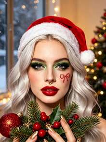 1pc Christmas New Red 3D Rhinestone Bowknot Face Sticker, Suitable For Christmas, New Year, Concert Makeup Decoration, Y2K Christmas DIY With Self-Adhesive Backing - Red - View 3