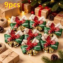 24pcs/12pcs/1pc-Christmas Bow Bell, Suitable For Christmas Tree Decoration, Gift Wrapping, Wedding, New Year Party DIY Crafts - Classic Small Ornament With Gold Pointed Bell - A - View 2