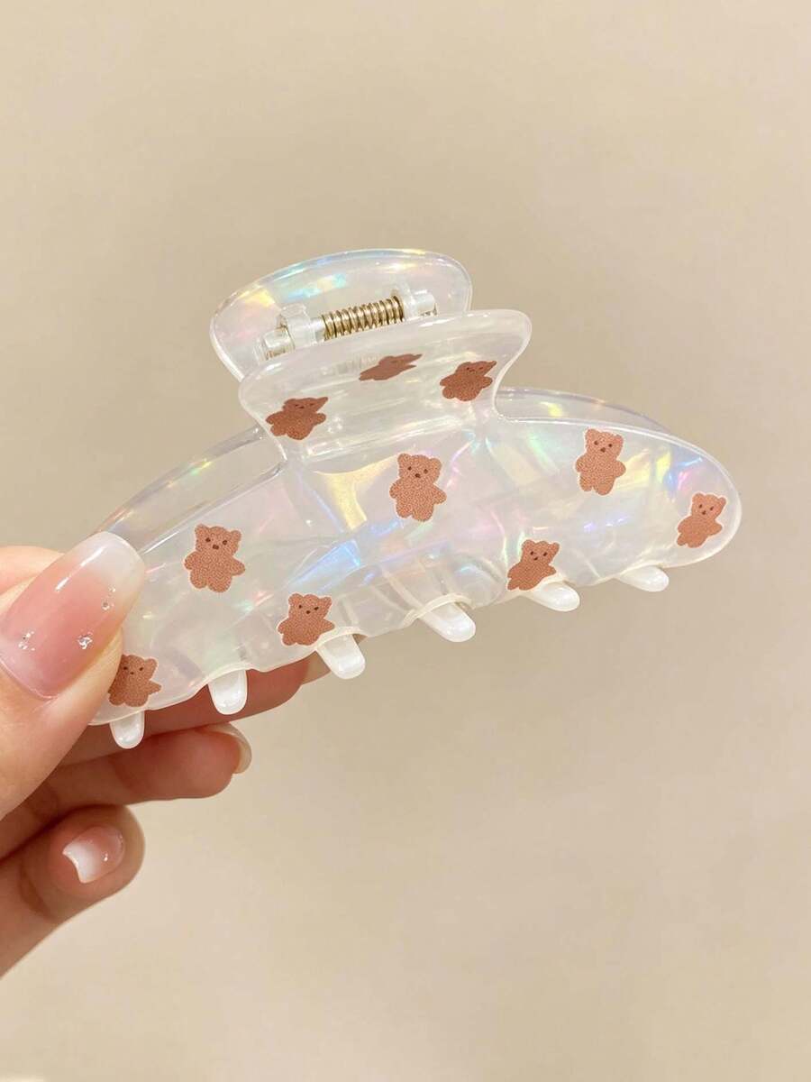 1件女款全息雷射熊圖案髮夾,可愛女孩中號髮爪夾,適合後腦盤髮,極簡風髮飾 - 彩色 - 查看 1