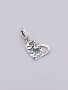 HuooNew 1pc 925 Sterling Silver Flamingo Heart Pendant Bead, Zirconia Enamel Pendant, Women's Silver Jewelry, Halloween DIY Bracelet Accessory - Silver - View 2
