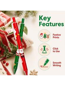 20 PCS Christmas Themed Push-Type Ballpoint Pen Set, 0.5mm Black Ink, Includes 10 Random Pens + 10 Refills, Suitable For School, Great Christmas Gift - Multicolor - View 4