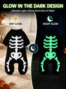 Fluorescent Skeleton Dog Costume, Halloween Pet , Cute Bone Pattern Puppy And Kitten Clothes - Black - View 3