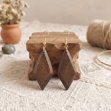 6 Pairs Fashion Geometric Wooden Earrings, Hollow, Water Drop, Rhombus, Rectangle Multi-Style - Earrings - View 3