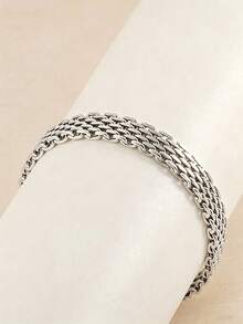 1pc 18K Gold Plated Stainless Steel Chain Metal Bracelet, Creative Woven Fashion Cuban Link Bracelet For Women - Multicolor - View 6